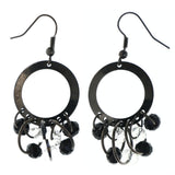Black & Clear Colored Metal Dangle-Earrings With Bead Accents #LQE4122