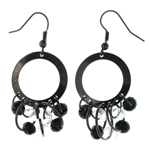 Black & Clear Colored Metal Dangle-Earrings With Bead Accents #LQE4122