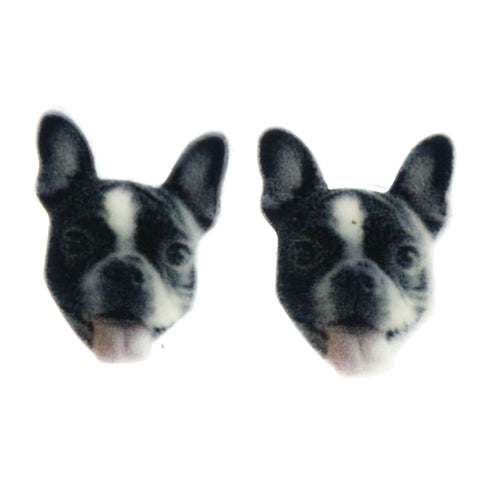 Dog  Stud-Earrings Black & White Colored #LQE4131