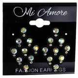 AB Finish Stud-Earrings Crystal Accents Silver-Tone & Black #LQE4133