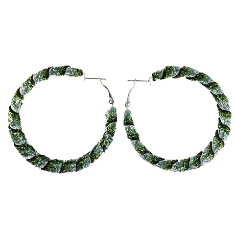 Fuzzy Texture Hoop-Earrings Green Color  #LQE4142