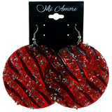 Zebra Stripes Dangle-Earrings Bead Accents Red & Silver-Tone #LQE4149