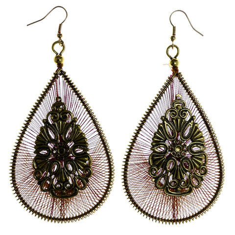 String Art Dangle-Earrings Purple & Yellow Colored #LQE4168