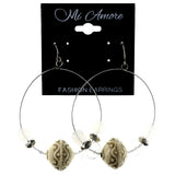 White & Clear Colored Metal Dangle-Earrings With Bead Accents #LQE4193