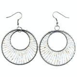 White & Silver-Tone Colored Metal Dangle-Earrings With Bead Accents #LQE4207