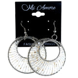 White & Silver-Tone Colored Metal Dangle-Earrings With Bead Accents #LQE4207