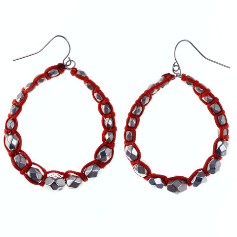 Silver-Tone & Orange Colored Metal Dangle-Earrings With Bead Accents #LQE4210