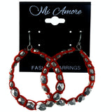 Silver-Tone & Orange Colored Metal Dangle-Earrings With Bead Accents #LQE4210