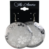 Flower Dangle-Earrings Silver-Tone & White Colored #LQE4229