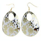 Flower Dangle-Earrings Gold-Tone & White Colored #LQE4230