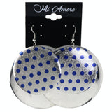 Polka Dots Dangle-Earrings Silver-Tone & Blue Colored #LQE4233