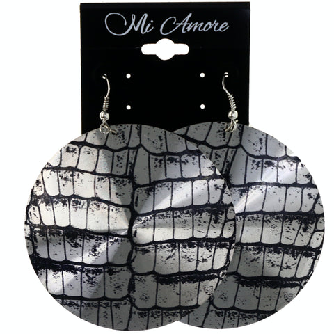 Scale Design Dangle-Earrings Silver-Tone & Black Colored #LQE4234