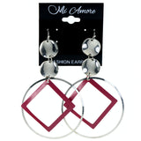Silver-Tone & Pink Colored Metal Dangle-Earrings #LQE4235