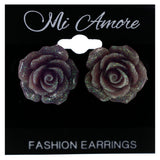 Glitter Rose Stud-Earrings Purple & Green Colored #LQE4240