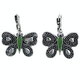 Butterfly Heart Dangle-Earrings Silver-Tone & Green Colored #LQE4243
