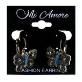 Butterfly Heart Dangle-Earrings Silver-Tone & Blue Colored #LQE4244