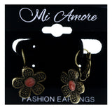 Flower Dangle-Earrings Gold-Tone & Pink Colored #LQE4245