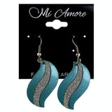 Glitter Dangle-Earrings Blue & Silver-Tone Colored #LQE4247