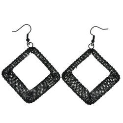 Black Diamond Shaped Metal Dangle-Earrings