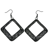 Black Diamond Shaped Metal Dangle-Earrings