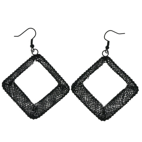 Black Diamond Shaped Metal Dangle-Earrings