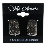 Textured Stud-Earrings Black & Silver-Tone Colored #LQE4255