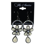 AB Finish Flower Dangle-Earrings Crystal Accents White & Silver-Tone