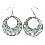 Blue & Silver-Tone Colored Metal Dangle-Earrings With Bead Accents #LQE4259