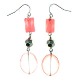 Glitter Dangle-Earrings With Bead Accents Pink & Silver-Tone Colored #LQE4282