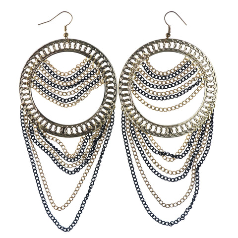 Gold-Tone & Black Colored Metal Dangle-Earrings