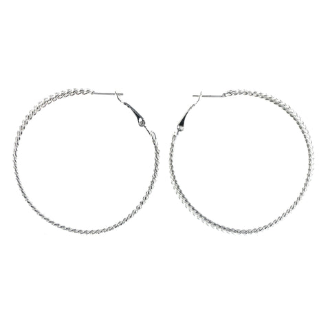 Silver-Tone Metal Hoop-Earrings #LQE4308