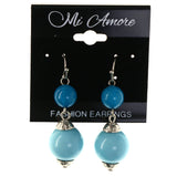 Blue & Silver-Tone Colored Metal Dangle-Earrings With Bead Accents #LQE4321