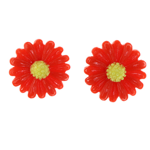Flower Stud-Earrings Red & Yellow Colored #LQE4335
