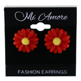 Flower Stud-Earrings Red & Yellow Colored #LQE4335