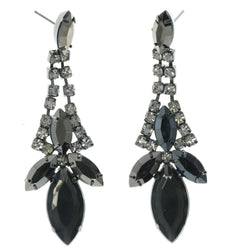 Silver-Tone & Black Metal Dangle-Earrings With Crystal Accents