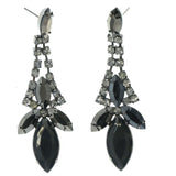 Silver-Tone & Black Metal Dangle-Earrings With Crystal Accents