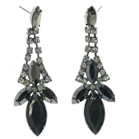 Silver-Tone & Black Metal Dangle-Earrings With Crystal Accents