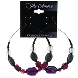 Purple & Gray Colored Metal Dangle-Earrings With Bead Accents #LQE4344