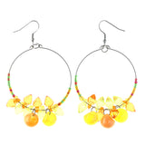 Yellow & Orange Colored Metal Dangle-Earrings With Bead Accents #LQE4346