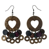 Heart Dangle-Earrings With Bead Accents Brown & Multi Colored #LQE4355