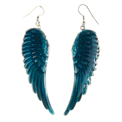 Angel Wings Dangle-Earrings Blue & Silver-Tone Colored #LQE4365