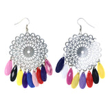 Flower Dangle-Earrings With Bead Accents Silver-Tone & Multi Colored #LQE4384