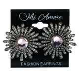 Flower Stud-Earrings With Crystal Accents Silver-Tone & Pink Colored #LQE4403
