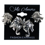 Elephant Stud-Earrings With Crystal Accents Silver-Tone & Black Colored #LQE4406