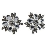 Flower Stud-Earrings With Crystal Accents Silver-Tone #LQE4408