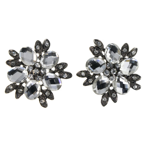 Flower Stud-Earrings With Crystal Accents Silver-Tone #LQE4408