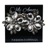 Flower Stud-Earrings With Crystal Accents Silver-Tone #LQE4408