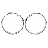 Glitter Sparkle Hoop-Earrings Silver-Tone & Black Colored #LQE4419