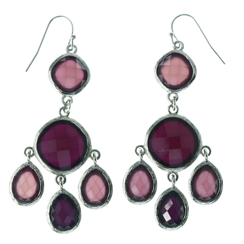 Faceted Dangle-Earrings With Bead Accents Purple & Silver-Tone Colored #LQE4434