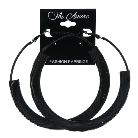 Spring-Like Hoop-Earrings Black Color  #LQE4469